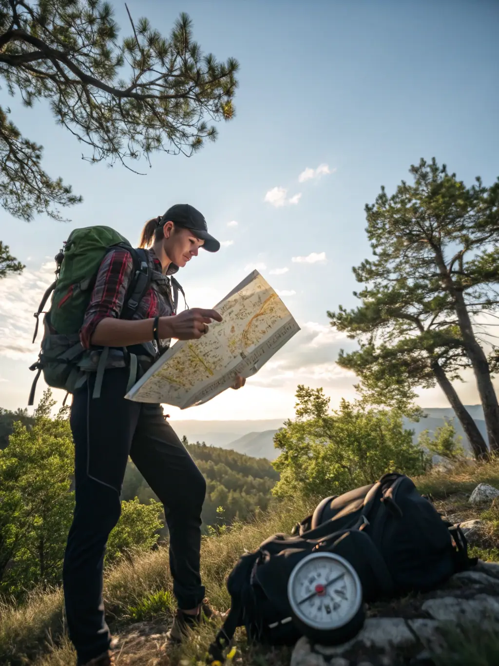 A dynamic shot of participants engaged in a nature raid, navigating through a wooded area with maps and compasses, highlighting the adventurous aspect of the activity.