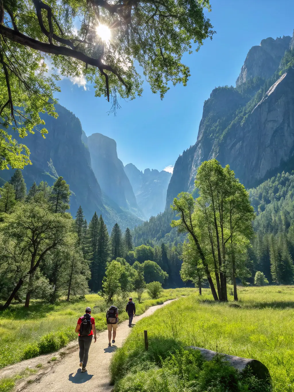 A picturesque image of a group of hikers walking along a marked trail in the Thiérache region, emphasizing the serenity and natural beauty of the walking routes.