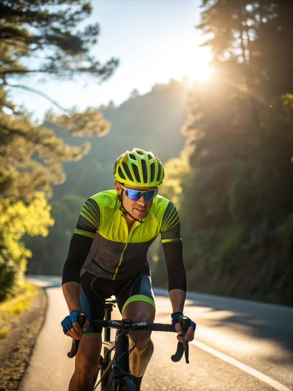 A cyclist smiling and confidently riding on a well-maintained trail, representing the support and resources provided to members.